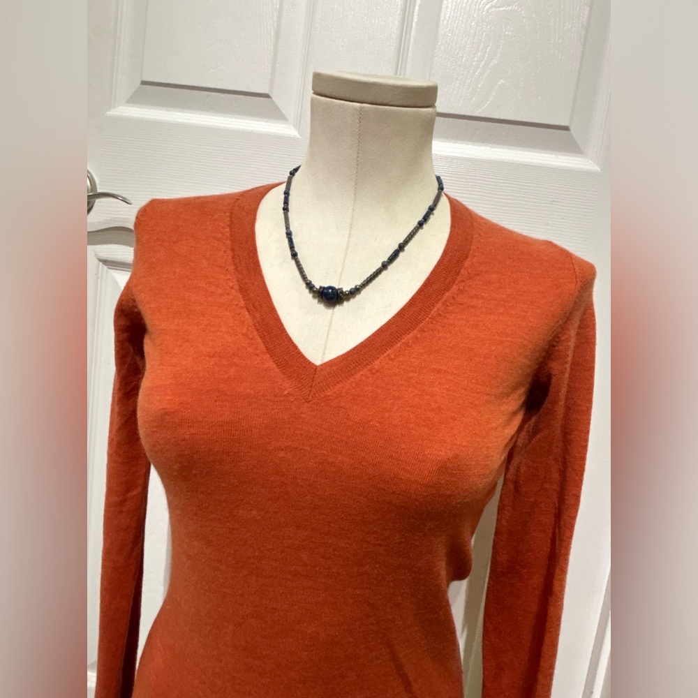 Club Monaco Orange V-Neck 100% Merino Wool Sweater